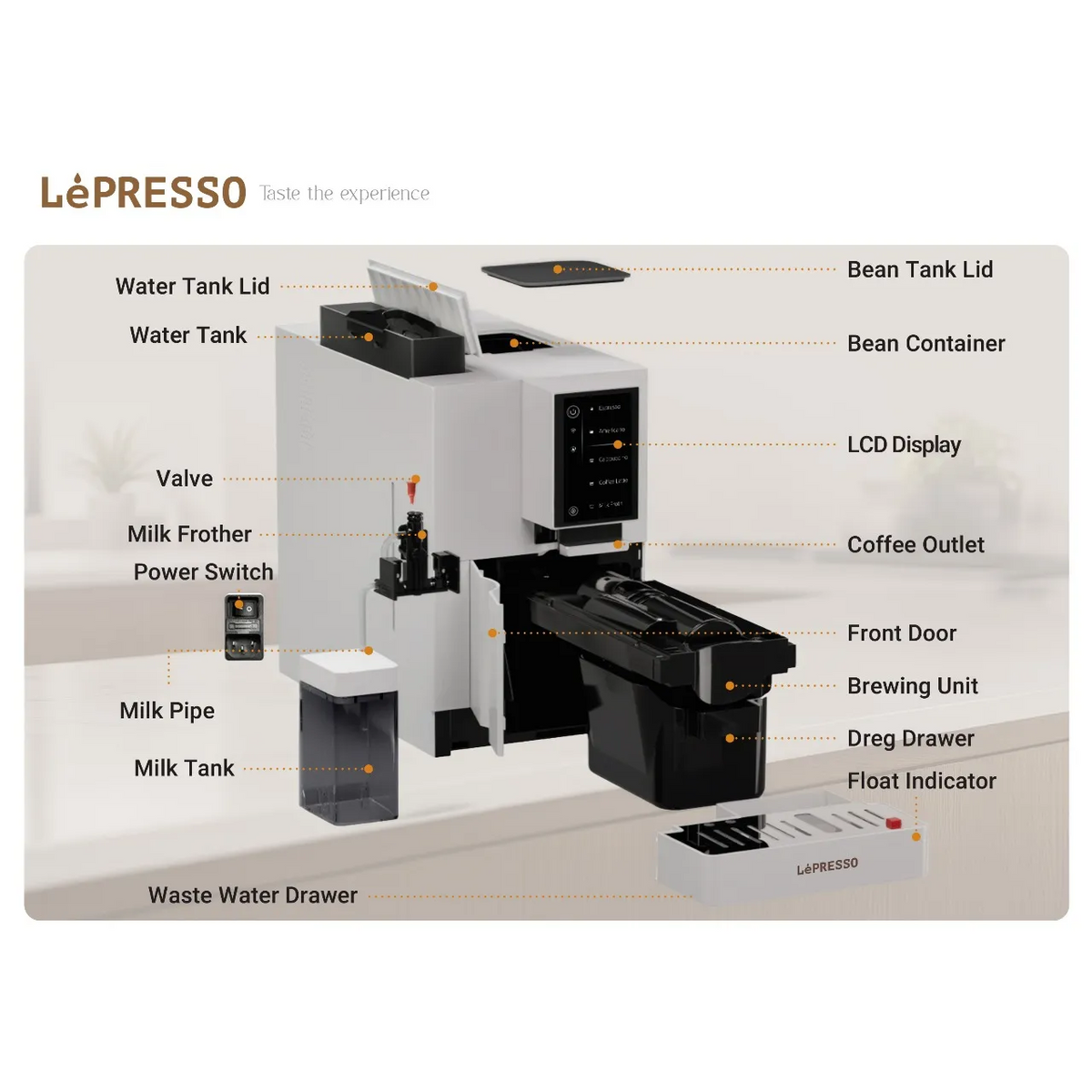 آلة قهوة أوتوماتيكية مع تطبيق موبايل باللون الابيض من ليبريسو Lepresso Brevissimo Automatic Coffee Machine With Mobile App. - White