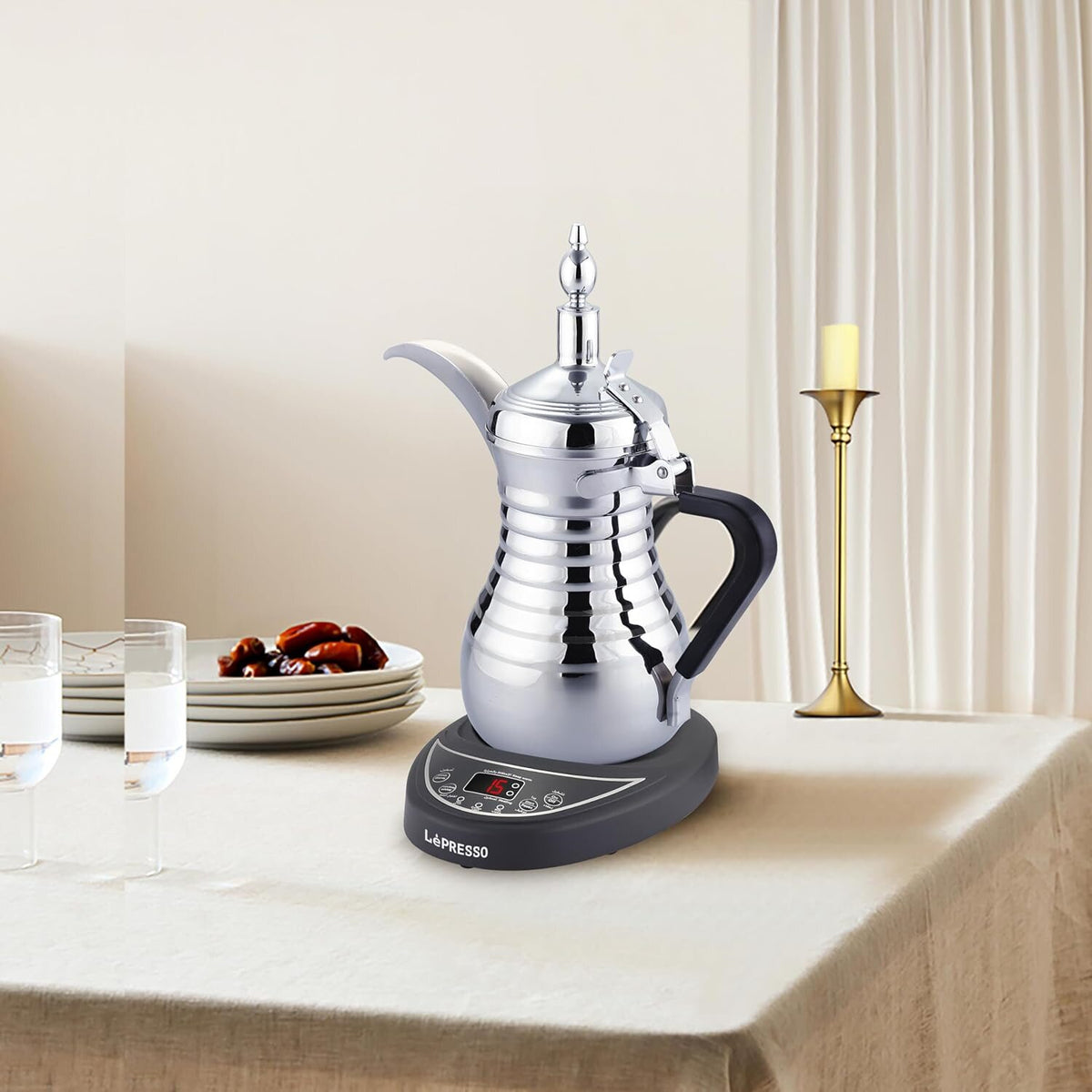 دلة LePresso الكهربائية لتحضير القهوة العربية / سعة 750 مل / فضي