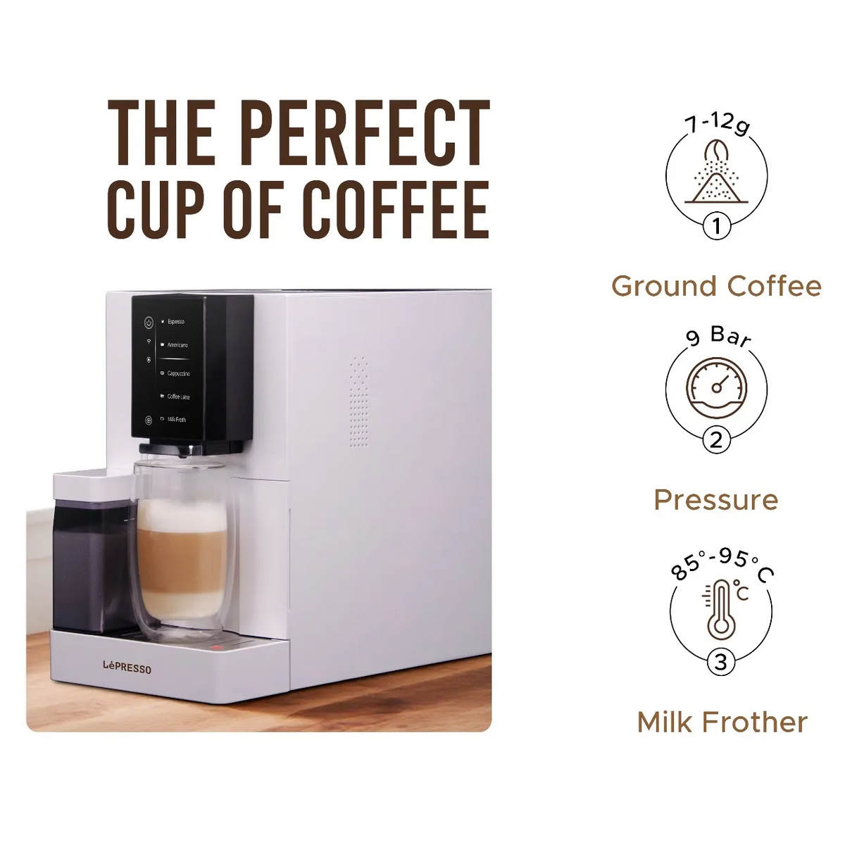 آلة قهوة أوتوماتيكية مع تطبيق موبايل باللون الابيض من ليبريسو Lepresso Brevissimo Automatic Coffee Machine With Mobile App. - White