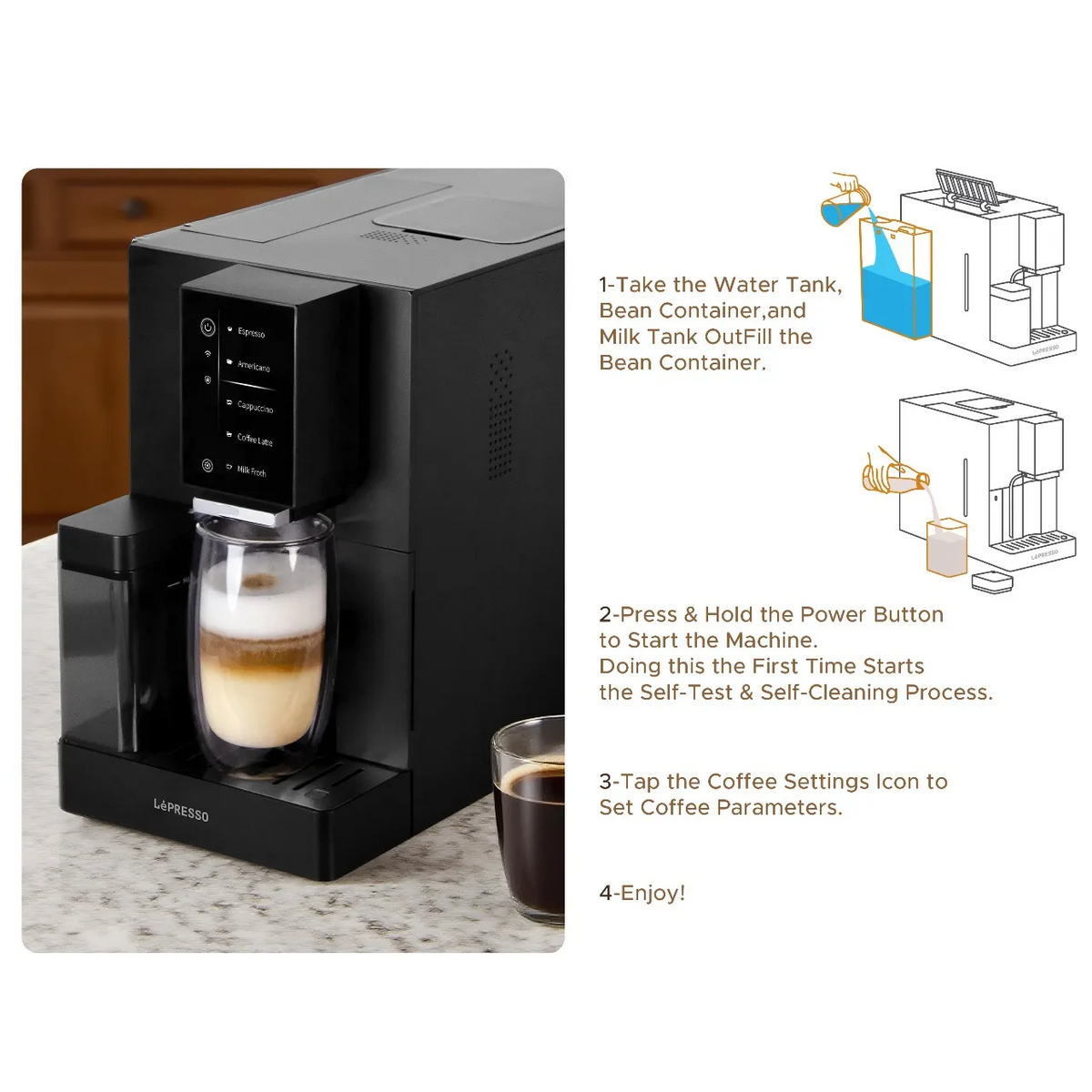 آلة قهوة أوتوماتيكية مع تطبيق موبايل باللون الابيض من ليبريسو Lepresso Brevissimo Automatic Coffee Machine With Mobile App. - White