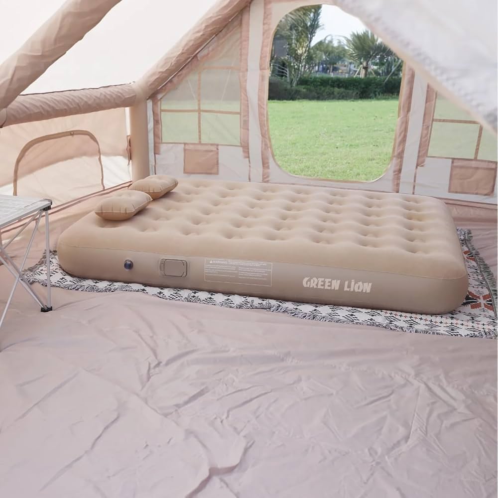 سرير هوائي (لشخصين) قابل للنفخ من جرين لايون مع منفاخ مدمج + وسادتين