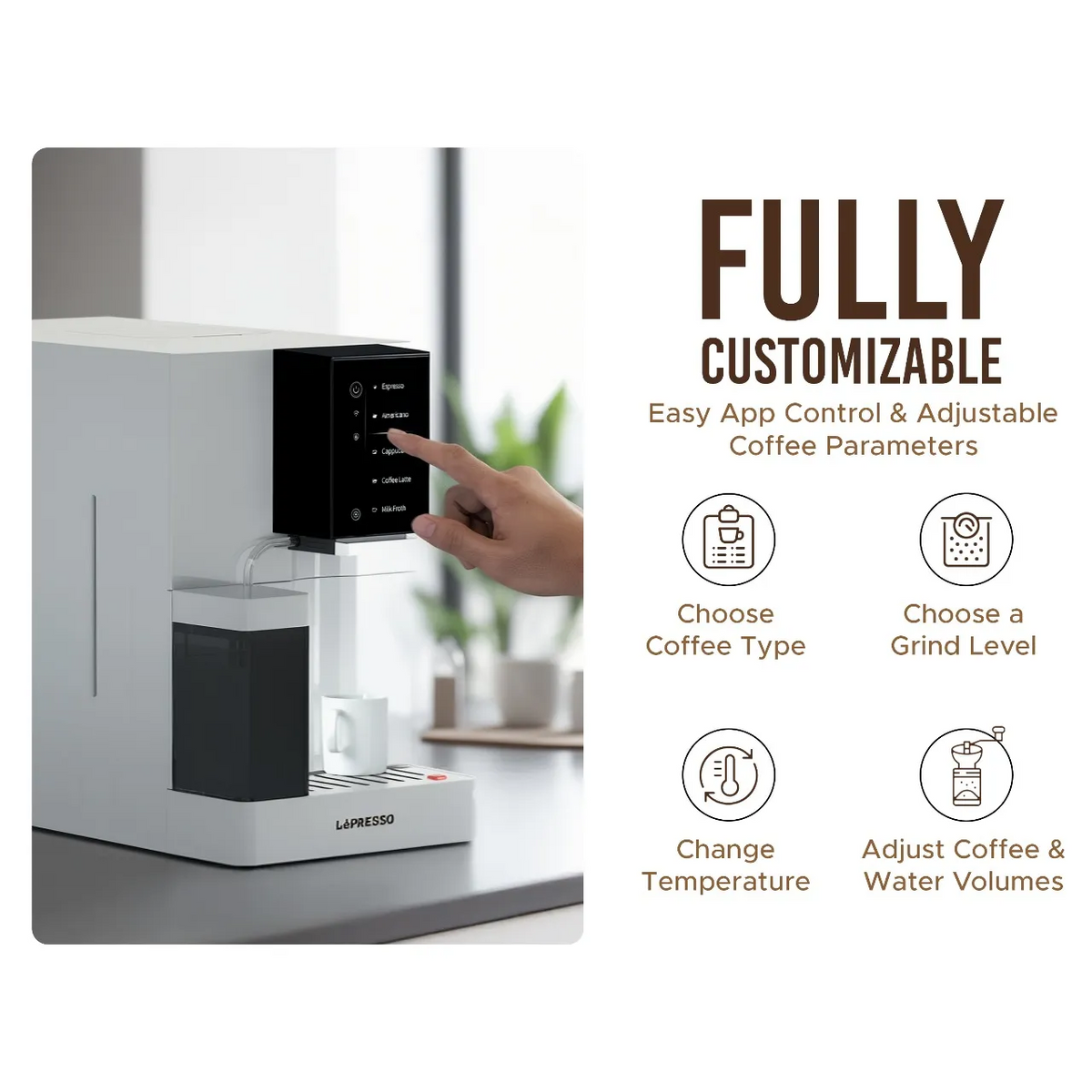 آلة قهوة أوتوماتيكية مع تطبيق موبايل باللون الابيض من ليبريسو Lepresso Brevissimo Automatic Coffee Machine With Mobile App. - White