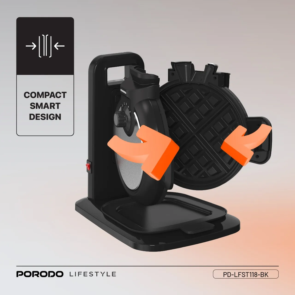 جهاز وافل كهربائي بخمس مستويات حرارة 800 واط بورودو Porodo Lifestyle Vertical Waffle Maker With 5 Temperature Modes
