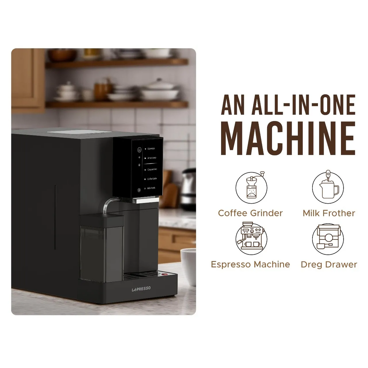 آلة قهوة أوتوماتيكية مع تطبيق موبايل باللون الابيض من ليبريسو Lepresso Brevissimo Automatic Coffee Machine With Mobile App. - White