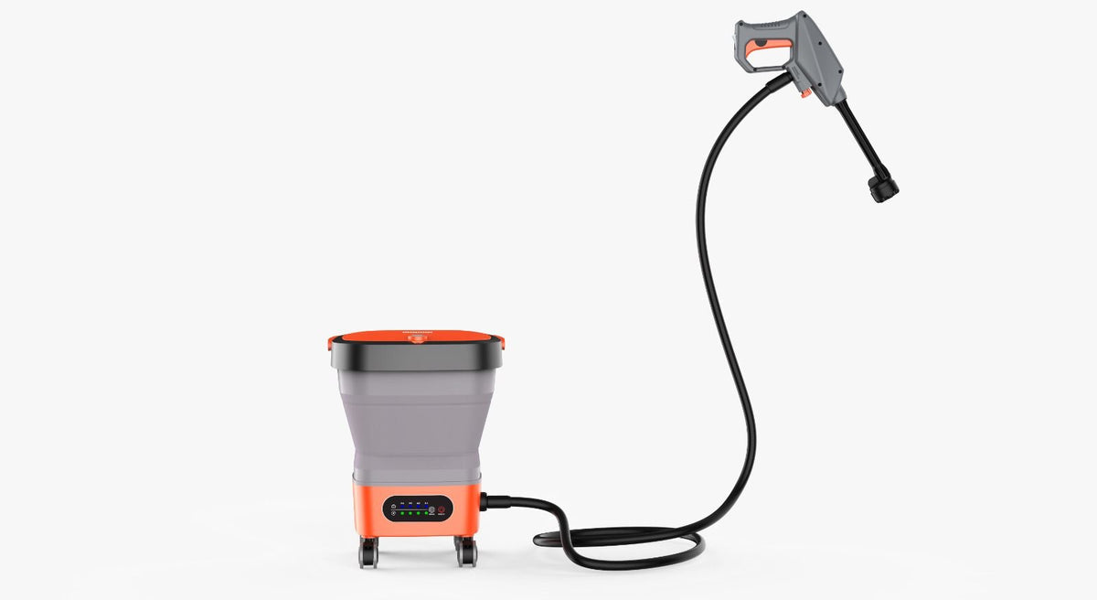 مغسلة سيارات متنقلة بورودو خزان ماء قابل للطي 15 لتر 260 واط لون برتقالي Porodo Portable Car Washer
