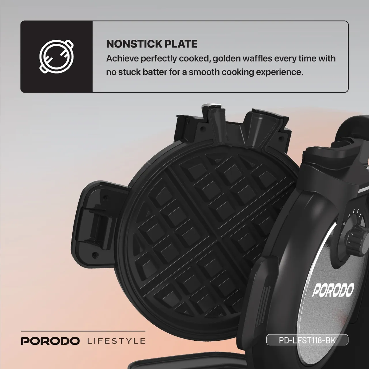 جهاز وافل كهربائي بخمس مستويات حرارة 800 واط بورودو Porodo Lifestyle Vertical Waffle Maker With 5 Temperature Modes