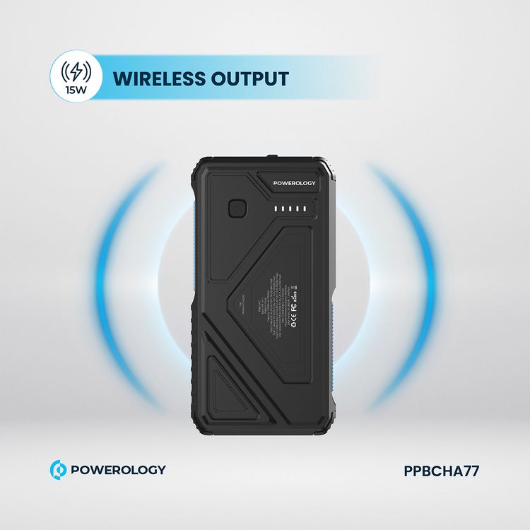 بنك الطاقة بالطاقة الشمسية من باورولوجي بسعة 27000 مللي أمبير مع شحن لاسلكي وشحن متزامن، ومصباح متعدد الأوضاع، وشحن من 0% إلى 65% في 35 دقيقة، وطول الكابل 70 مم - أسود