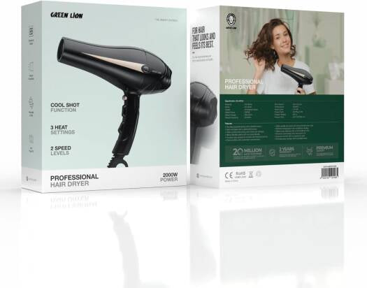 مجفف شعر بقوة 2000 واط أسود جرين ليون Green Lion Professional Hair Dryer 2000w - Black
