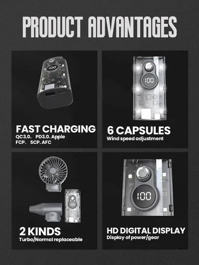 ٣ في ١ مسدس للهواء + كشاف ليلي + باور بانك بقوة ١٠ آلاف ملي أمبير