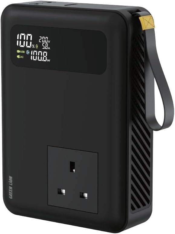 بنك طاقة Green Lion Power Vault 270 وات 30000 مللي أمبير في الساعة PD100W، مخرج تيار متردد 150 وات، بنك طاقة سريع الشحن، مروحة تبريد مدمجة، شاشة رقمية LED، شاحن كمبيوتر محمول، للاستخدام الخارجي، التخي