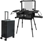 حقيبة مكياج بعجلات مع مرآة وإضاءة -تصميم فاخر وقابل للطي