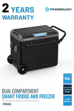 ثلاجة محمولة 60 لتر مع حجرة مزدوجة وعربة / ثلاجة ومجمدة ذكية / ضاغط عالي الكفاءة - رمادي