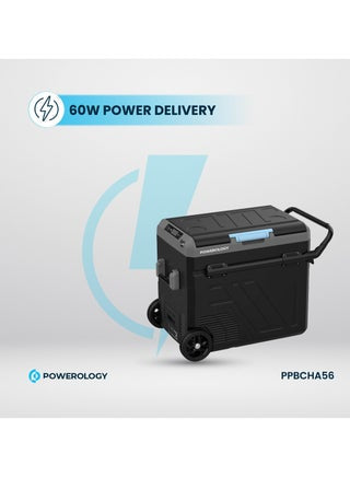 ثلاجة محمولة 60 لتر مع حجرة مزدوجة وعربة / ثلاجة ومجمدة ذكية / ضاغط عالي الكفاءة - رمادي