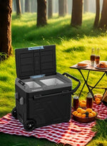 ثلاجة محمولة 60 لتر مع حجرة مزدوجة وعربة / ثلاجة ومجمدة ذكية / ضاغط عالي الكفاءة - رمادي