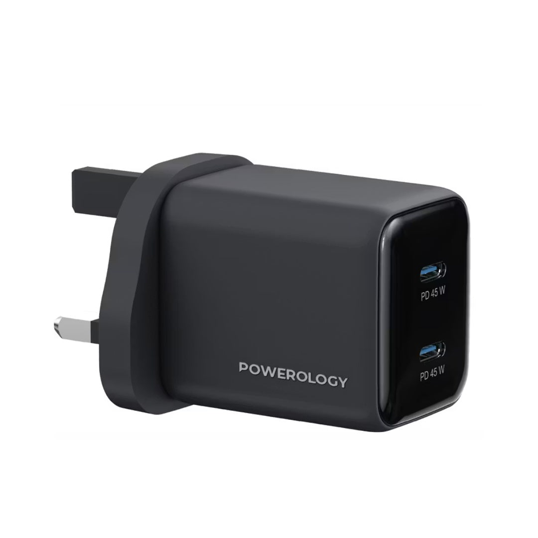 شاحن حائط Powerology Volt X ثنائي المنافذ بقوة 45 واط بتقنية GaN