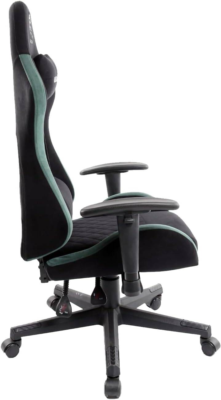 كرسي ألعاب Green Lion ERGO X GCX44، ارتفاع قابل للتعديل من 121 إلى 131 سم، زاوية إمالة 155 درجة، مساند ذراع قابلة للتعديل ثنائية الأبعاد، دعم قطني مدمج، وسادة رقبة قابلة للإزالة، عجلات دوارة 360 درجة