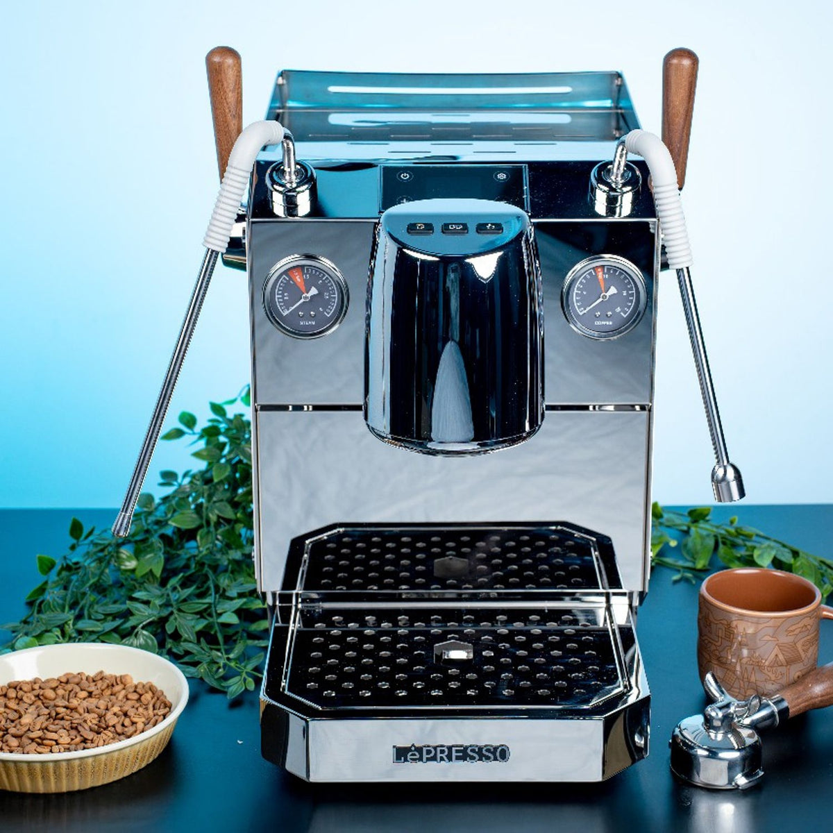 ماكينة قهوة كوراتزاتو 9 بار فضية اللون من ليبرسو Lepresso Corazzato 9 Bar Coffee Machine With Italian Rotary Pump - Silver