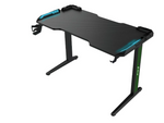 مكتب ألعاب Green Lion RGB، مزود بجهاز تحكم عن بعد بإضاءة RGB، ومكان مخصص للهاتف المحمول، وتصميم مقاوم للصدمات، وزوايا دائرية، ومقاوم للتآكل، وحامل أكواب، وسهل التنظيف - أسود