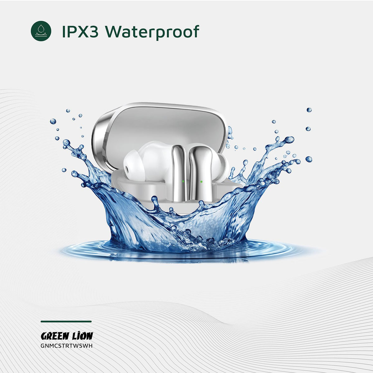 سماعات أذن لاسلكية حقيقية من جرين ليون مانشستر مصنوعة من مادة ABS، بطارية سماعات أذن 25 مللي أمبير/ساعة، بطارية حافظة 200 مللي أمبير/ساعة، إصدار بلوتوث 5.4، نطاق بلوتوث 12 مترًا، وقت استعداد 2000 ساعة، منفذ شحن من النوع C، وقت شحن 70 دقيقة، مقاومة للماء I