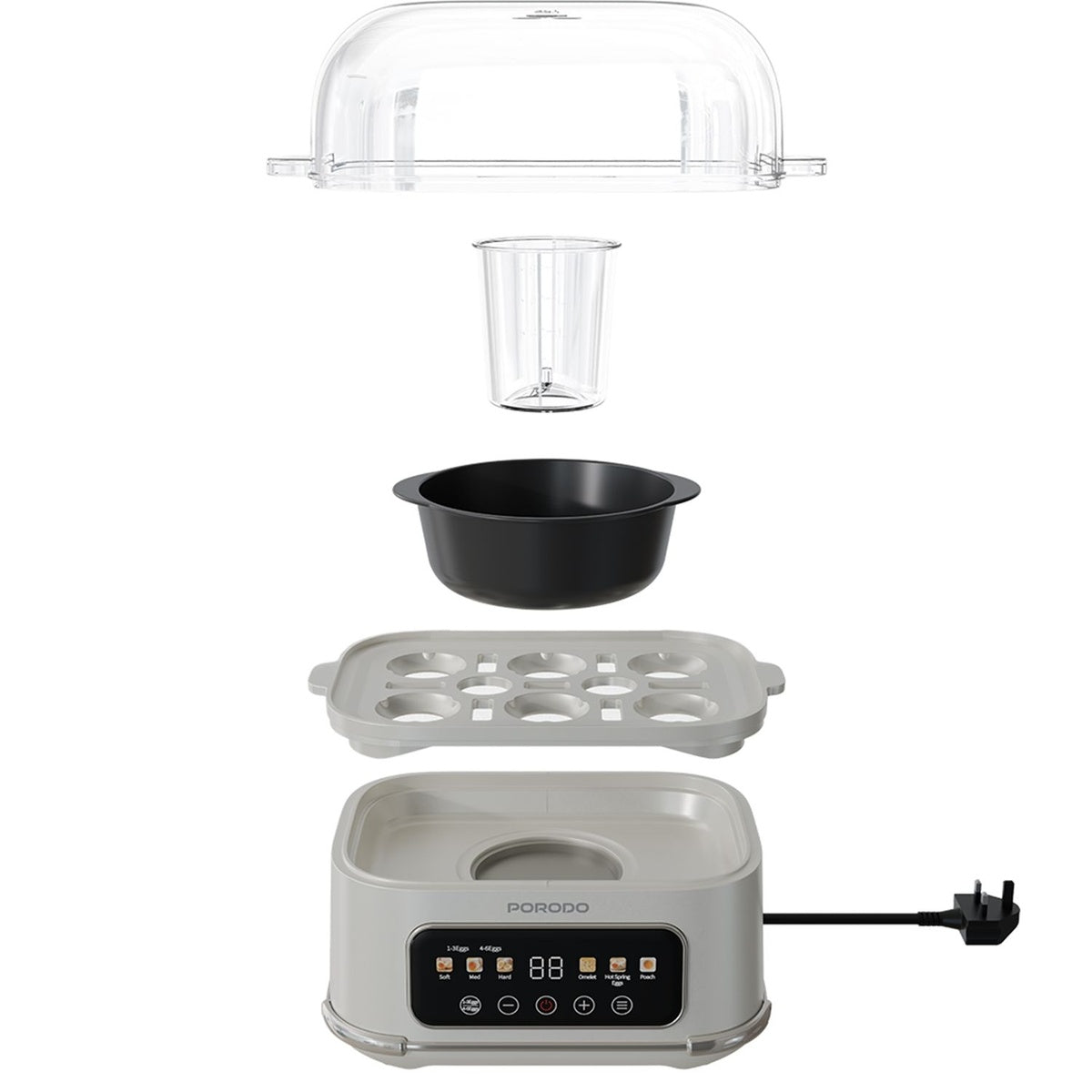 سلاقة البيض الكهربائية 6 بيضات بشاشة رقمية من بورودو Porodo Lifestyle Poacher Smart Electric Egg Bolier