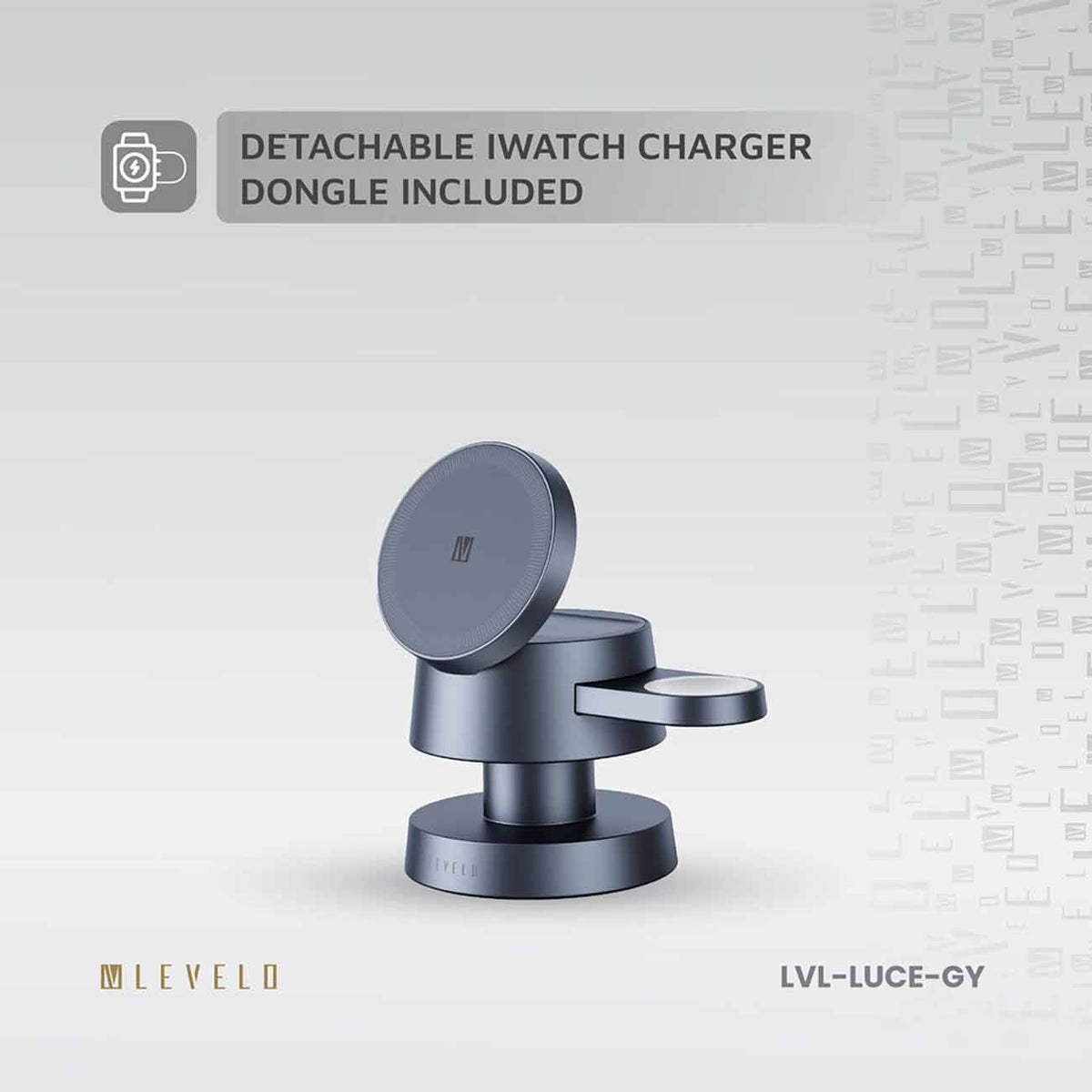 ستاند و شاحن من Levelo / يشحن الجوال + الساعة + الايربودز / يدعم MagSafe / مع اضاءة ليلية مدمجة