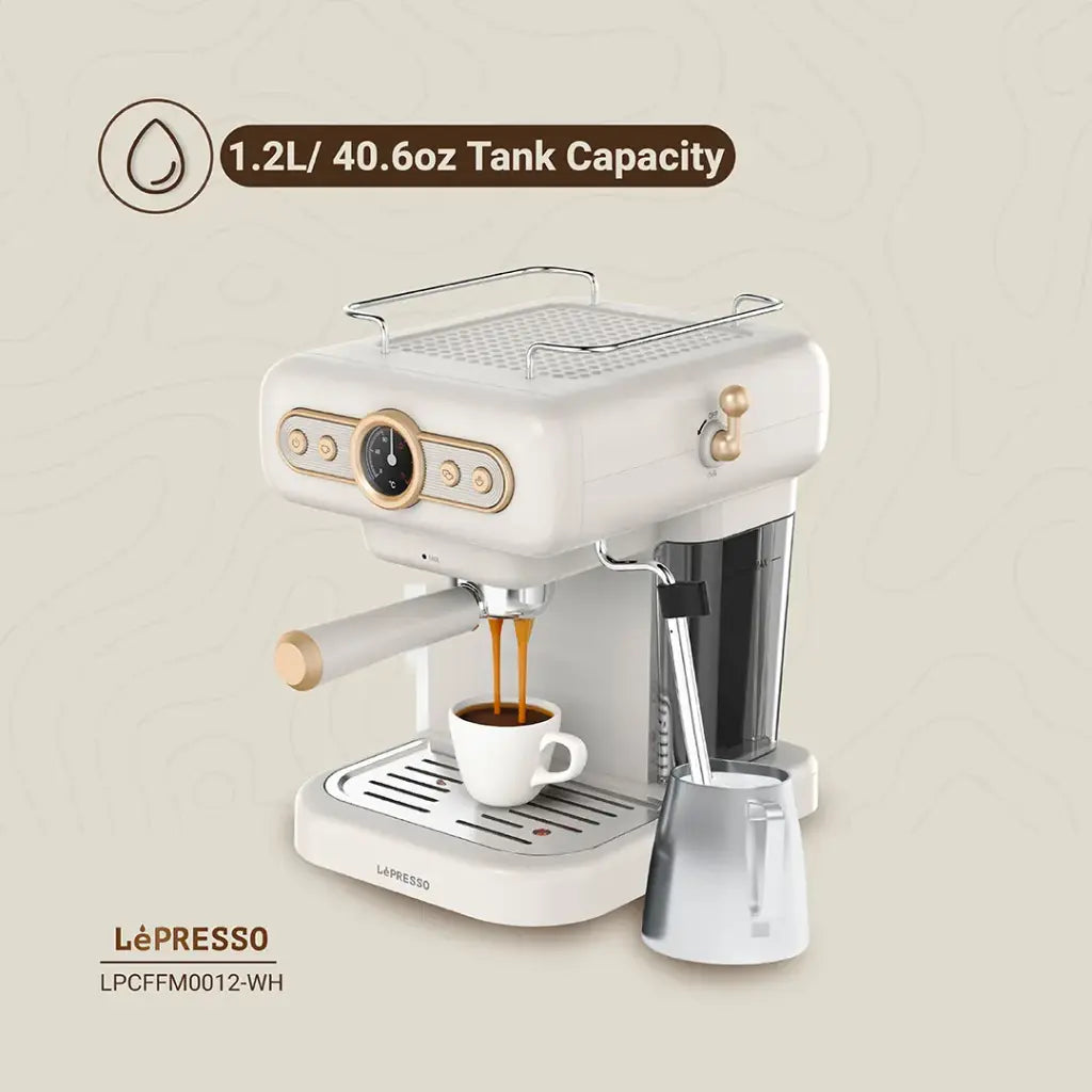ماكينة قهوة مع ١٥ بار أولكا بومب ١.٢ لتر أبيض ليبريسو Lepresso Coffee Machine With 15 Bar Ulka Pumb 1.2l White
