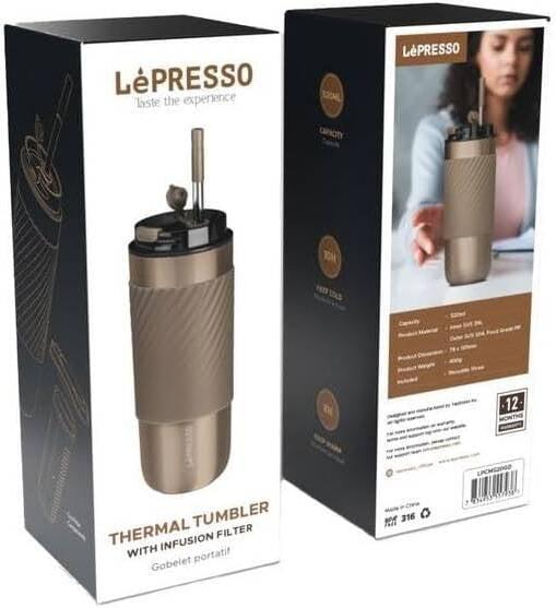 كوب عازل للحرارة من ليبريسو LePresso مع فلتر نقع، سعة 520 مل،