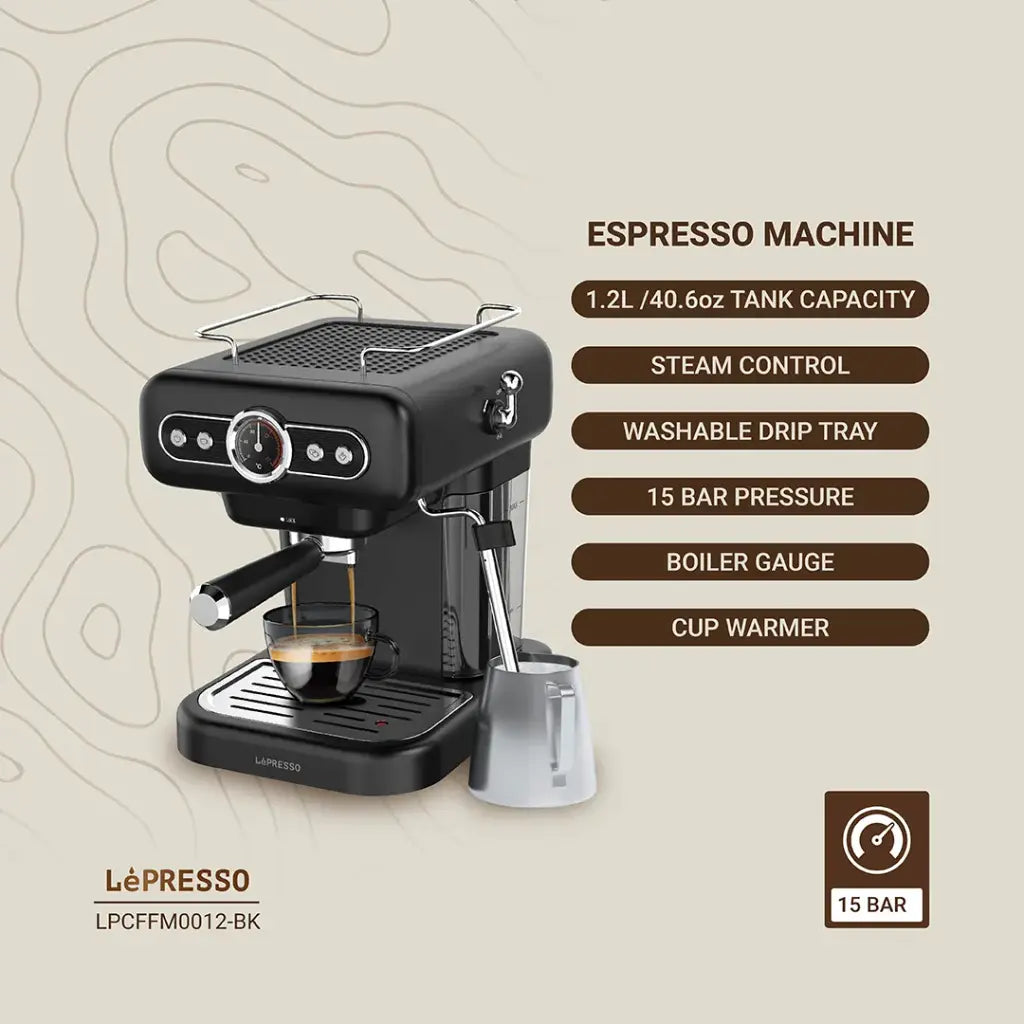 ماكينة قهوة مع ١٥ بار أولكا بومب ١.٢ لتر أبيض ليبريسو Lepresso Coffee Machine With 15 Bar Ulka Pumb 1.2l White