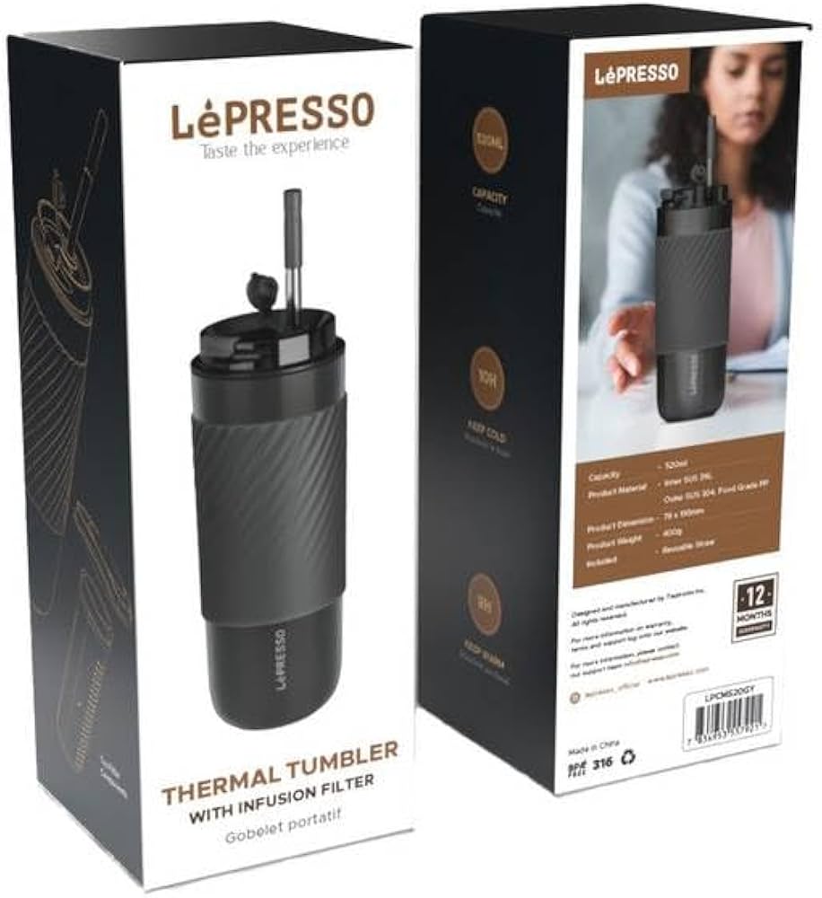 كوب عازل للحرارة من ليبريسو LePresso مع فلتر نقع، سعة 520 مل،