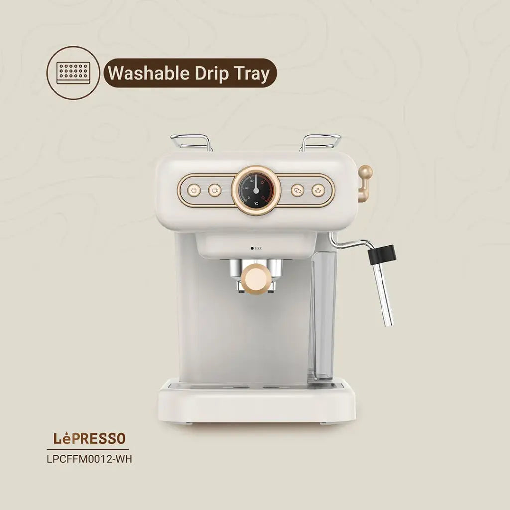 ماكينة قهوة مع ١٥ بار أولكا بومب ١.٢ لتر أبيض ليبريسو Lepresso Coffee Machine With 15 Bar Ulka Pumb 1.2l White