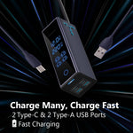 محول طاقة للسيارة من باورولوجي بقدرة 300 واط، منفذان للتيار المتردد، منفذان USB-C بتقنية الشحن السريع بقدرة 36 واط، منفذان USB-A بتقنية الشحن السريع بقدرة 30 واط، شاشة عرض لمراقبة الجهد، مخرج تيار متر
