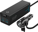 محول طاقة للسيارة من باورولوجي، 300 واط، 36 واط PD، 2 منفذ USB-C/ 2 منفذ USB-A/ 2 منفذ تيار متردد، طول الكابل 53 سم، شاشة عرض معلومات الطاقة، حماية مدمجة، شحن متزامن، شاحن للكمبيوتر المحمول - أسود