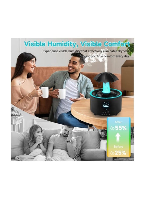 مرطب هواء وموزع روائح على شكل مظلة مطر مع أصوات مطر مهدئة وتأثير تنقيط الماء وإضاءة