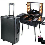 حقيبة مكياج بعجلات مع مرآة وإضاءة -تصميم فاخر وقابل للطي