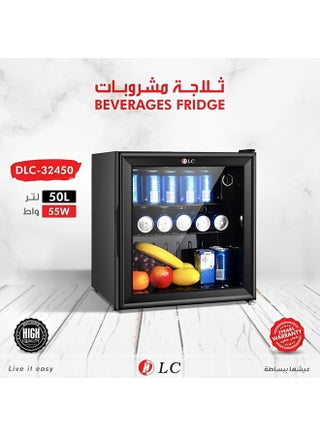 ثلاجة صغيرة للمشروبات سعة 50 لترًا، زجاج مقسّى، 55 واط - درجة حرارة ثابتة، لون أسود DLC-32450
