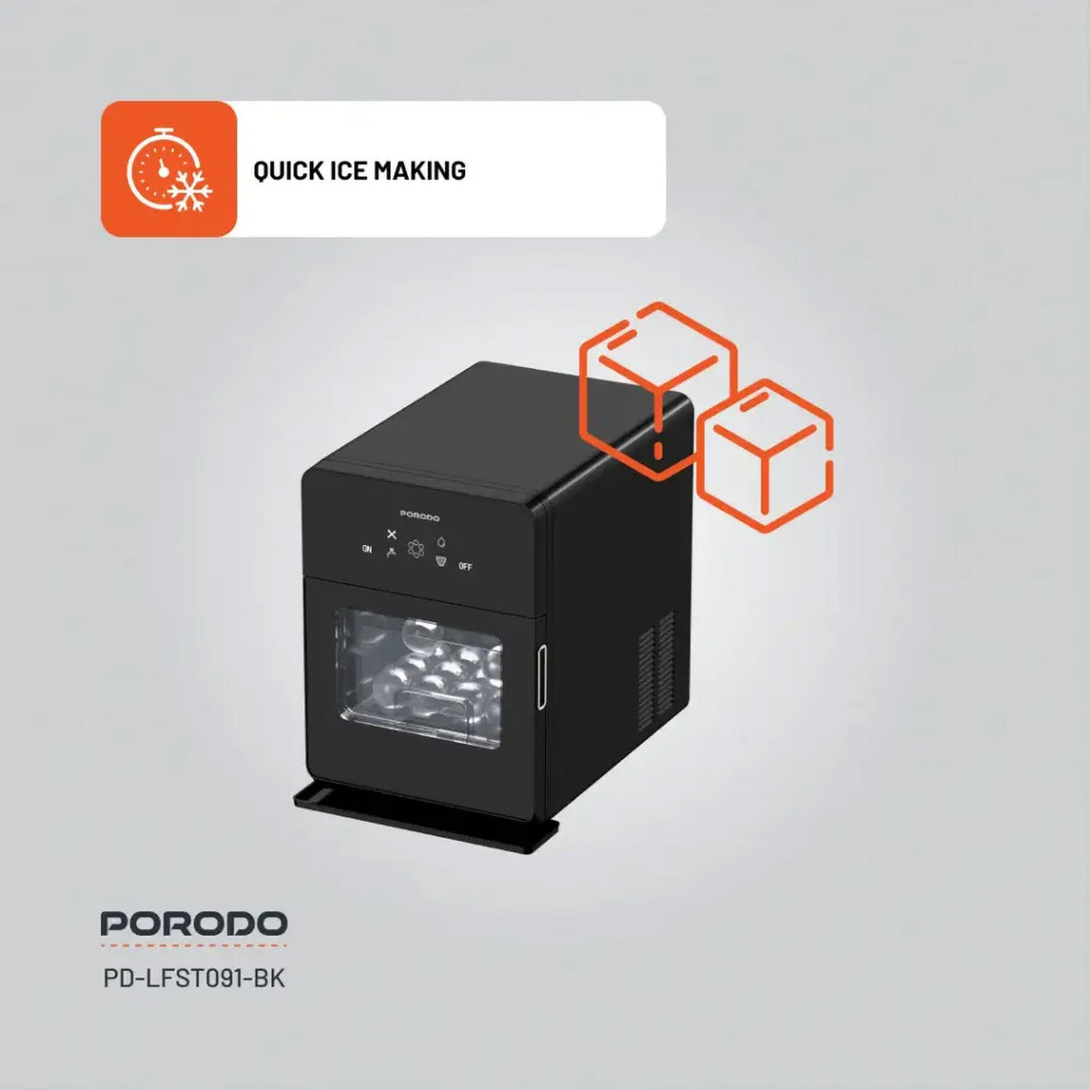 صانعة الثلج الكهربائية Porodo / تنتج 10 كجم من الثلج يوميًا / قوة 260 واط / شاشة تعمل باللمس LCD