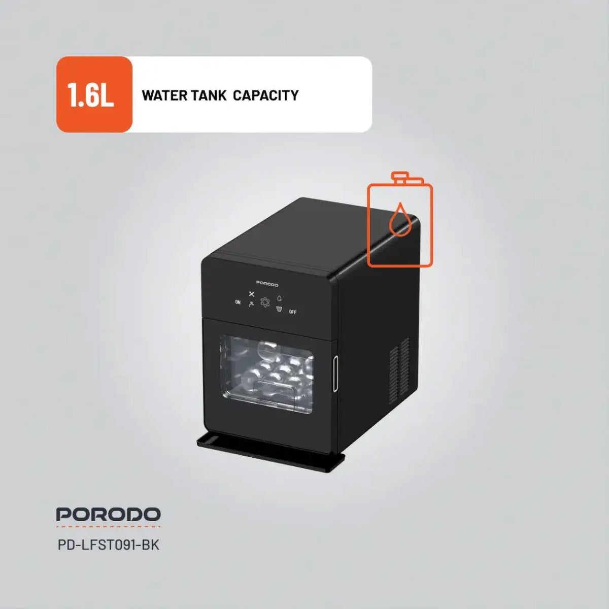 صانعة الثلج الكهربائية Porodo / تنتج 10 كجم من الثلج يوميًا / قوة 260 واط / شاشة تعمل باللمس LCD