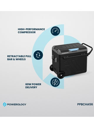 ثلاجة محمولة 60 لتر مع حجرة مزدوجة وعربة / ثلاجة ومجمدة ذكية / ضاغط عالي الكفاءة - رمادي
