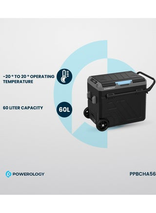 ثلاجة محمولة 60 لتر مع حجرة مزدوجة وعربة / ثلاجة ومجمدة ذكية / ضاغط عالي الكفاءة - رمادي