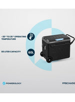 ثلاجة محمولة 60 لتر مع حجرة مزدوجة وعربة / ثلاجة ومجمدة ذكية / ضاغط عالي الكفاءة - رمادي