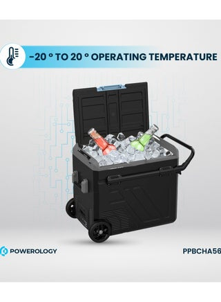 ثلاجة محمولة 60 لتر مع حجرة مزدوجة وعربة / ثلاجة ومجمدة ذكية / ضاغط عالي الكفاءة - رمادي