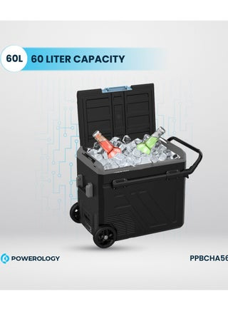 ثلاجة محمولة 60 لتر مع حجرة مزدوجة وعربة / ثلاجة ومجمدة ذكية / ضاغط عالي الكفاءة - رمادي