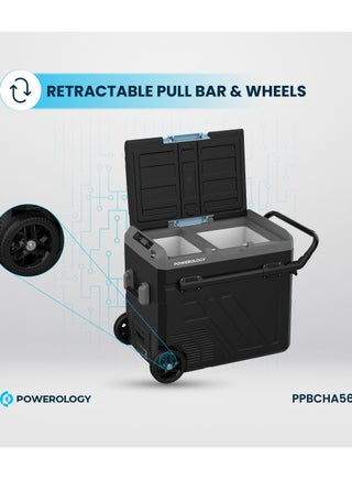 ثلاجة محمولة 60 لتر مع حجرة مزدوجة وعربة / ثلاجة ومجمدة ذكية / ضاغط عالي الكفاءة - رمادي