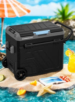 ثلاجة محمولة 60 لتر مع حجرة مزدوجة وعربة / ثلاجة ومجمدة ذكية / ضاغط عالي الكفاءة - رمادي