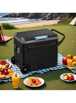 ثلاجة محمولة 60 لتر مع حجرة مزدوجة وعربة / ثلاجة ومجمدة ذكية / ضاغط عالي الكفاءة - رمادي